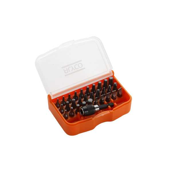 Juego de 30 puntas de atornillar de 1/4" y adaptador en caja de plástico ALYCO ORANGE