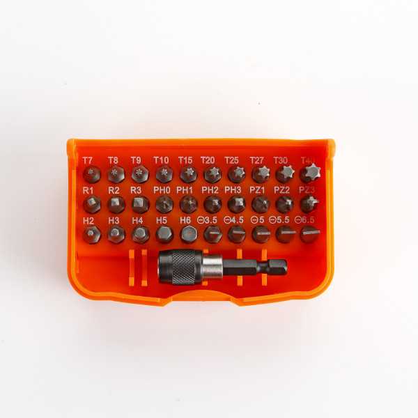 Juego de 30 puntas de atornillar de 1/4" y adaptador en caja de plástico ALYCO ORANGE