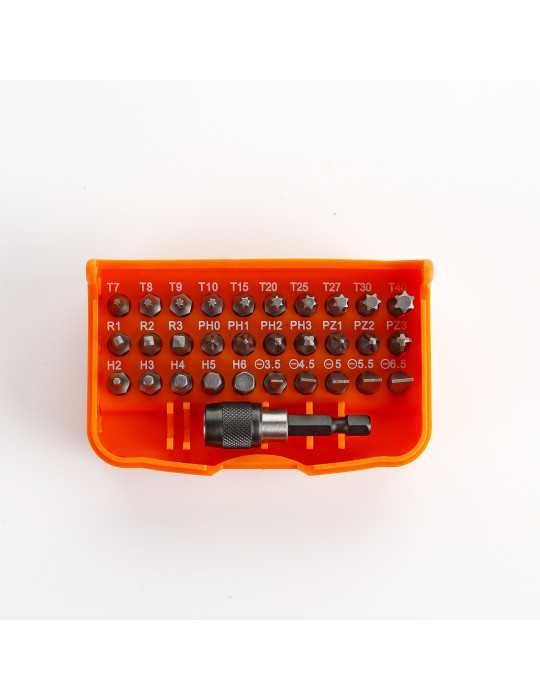 Juego de 30 puntas de atornillar de 1/4" y adaptador en caja de plástico ALYCO ORANGE