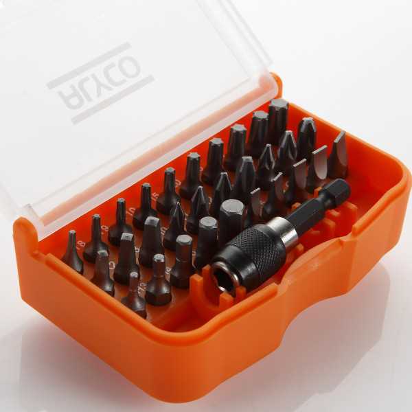 Juego de 30 puntas de atornillar de 1/4" y adaptador en caja de plástico ALYCO ORANGE
