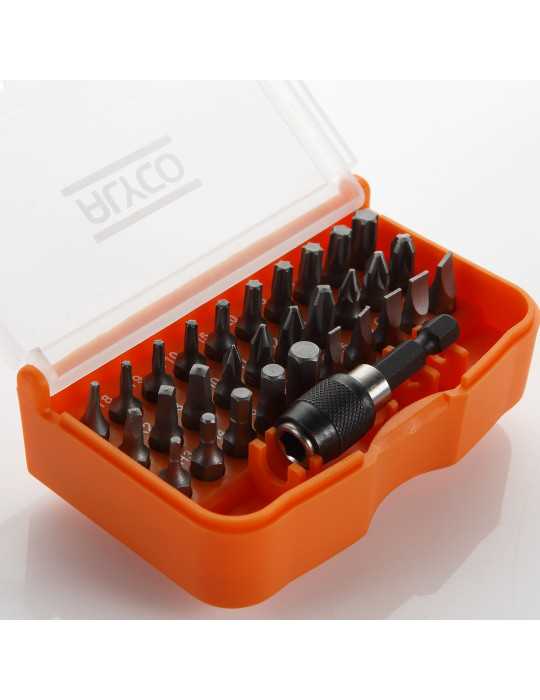 Juego de 30 puntas de atornillar de 1/4" y adaptador en caja de plástico ALYCO ORANGE