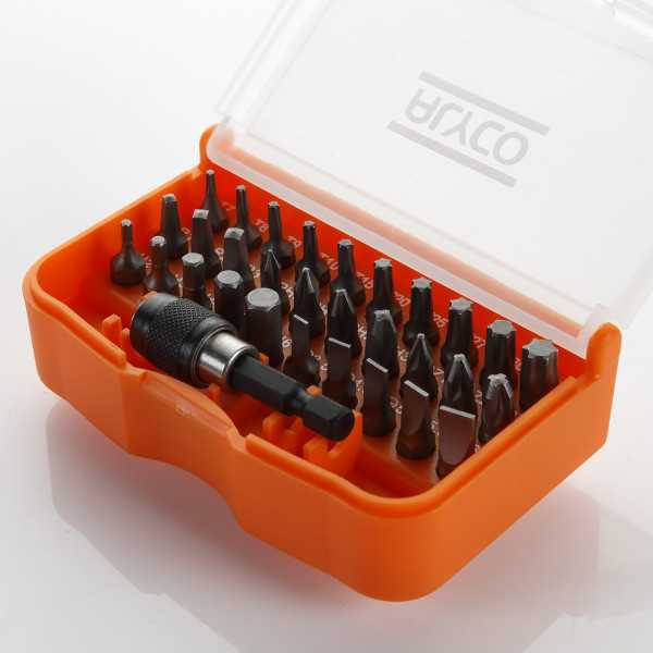 Juego de 30 puntas de atornillar de 1/4" y adaptador en caja de plástico ALYCO ORANGE