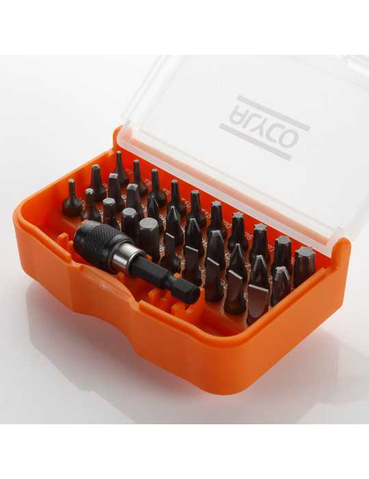 Juego de 30 puntas de atornillar de 1/4" y adaptador en caja de plástico ALYCO ORANGE