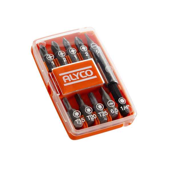 Juego de 9 puntas de atornillar de 1/4" y adaptador magnético en caja de plástico ALYCO ORANGE