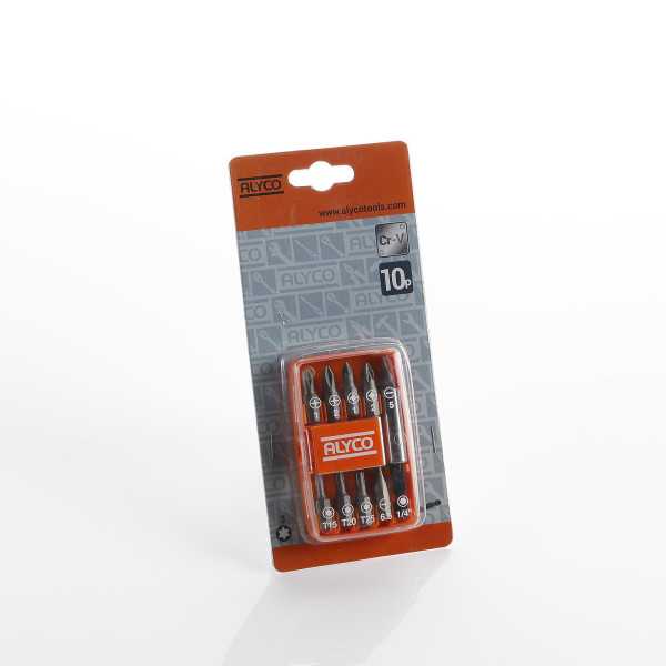 Juego de 9 puntas de atornillar de 1/4" y adaptador magnético en caja de plástico ALYCO ORANGE