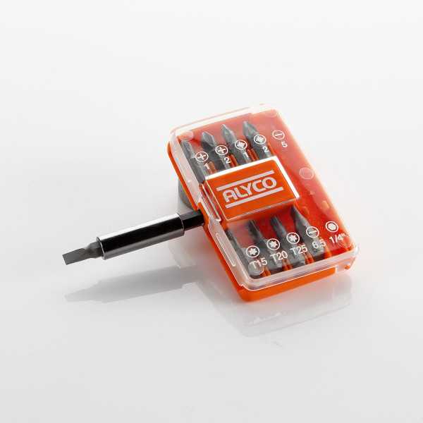 Juego de 9 puntas de atornillar de 1/4" y adaptador magnético en caja de plástico ALYCO ORANGE