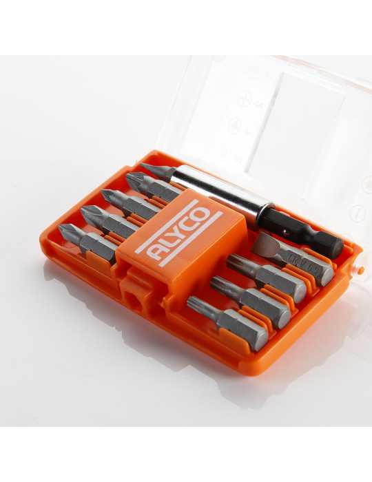 Juego de 9 puntas de atornillar de 1/4" y adaptador magnético en caja de plástico ALYCO ORANGE