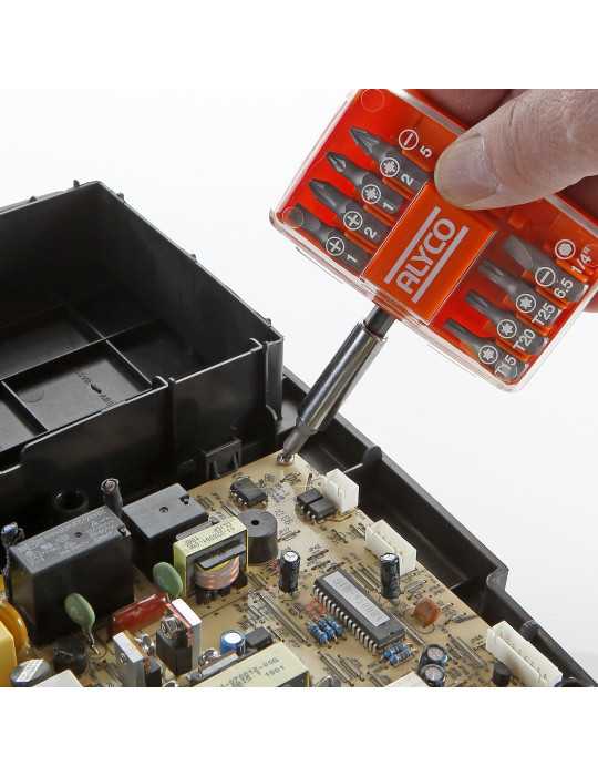Juego de 9 puntas de atornillar de 1/4" y adaptador magnético en caja de plástico ALYCO ORANGE
