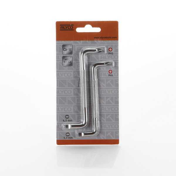 Juego de 2 llaves acodadas de doble punta PH1x5 mm/PH2x6 mm ALYCO ORANGE