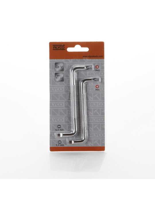 Juego de 2 llaves acodadas de doble punta PH1x5 mm/PH2x6 mm ALYCO ORANGE