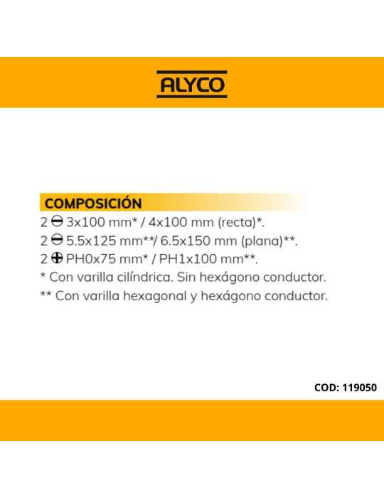 Juego de 6 destornilladores en caja cartón ALYCO