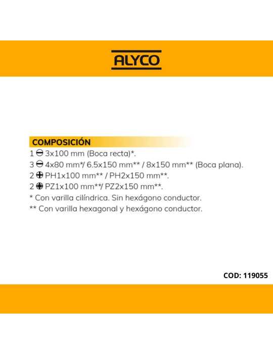 Juego de 8 destornilladores en caja cartón ALYCO