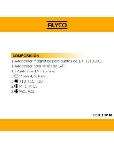 Juego de puntas y adaptador magnético ALYCO 2