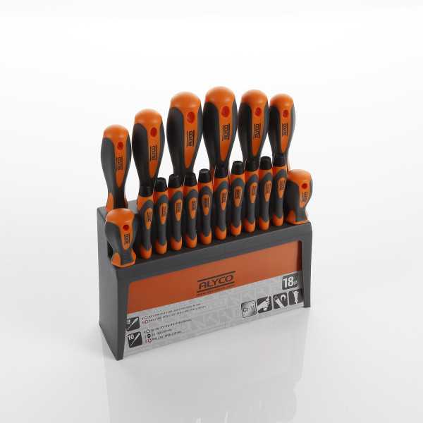 Juego combinado de destornilladores 18 piezas en soporte plástico ALYCO ORANGE