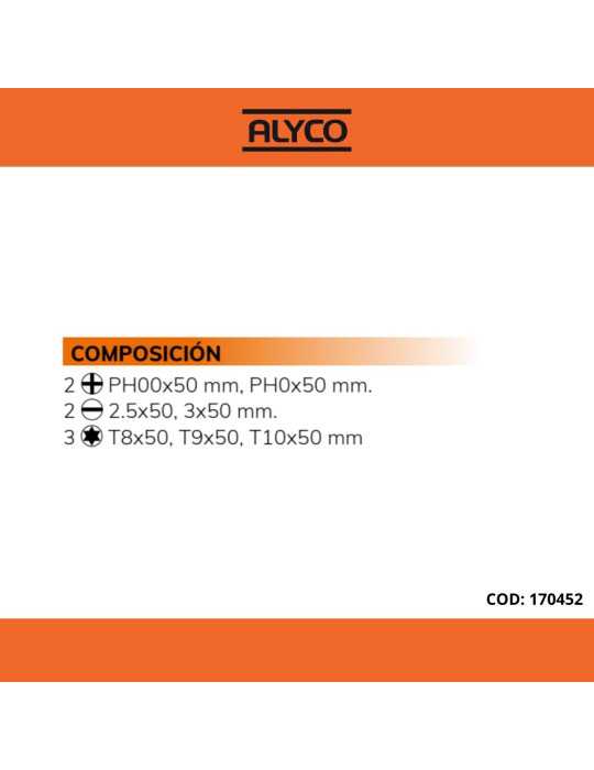 Juego de 7 destornilladores de precisión en caja de plástico ALYCO ORANGE