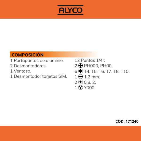 Juego de 17 piezas para reparación de móviles ALYCO ORANGE