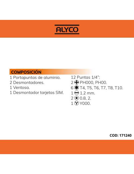 Juego de 17 piezas para reparación de móviles ALYCO ORANGE