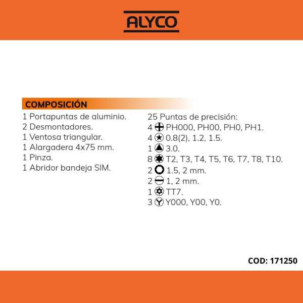 Juego de 32 piezas para reparación de móviles ALYCO ORANGE