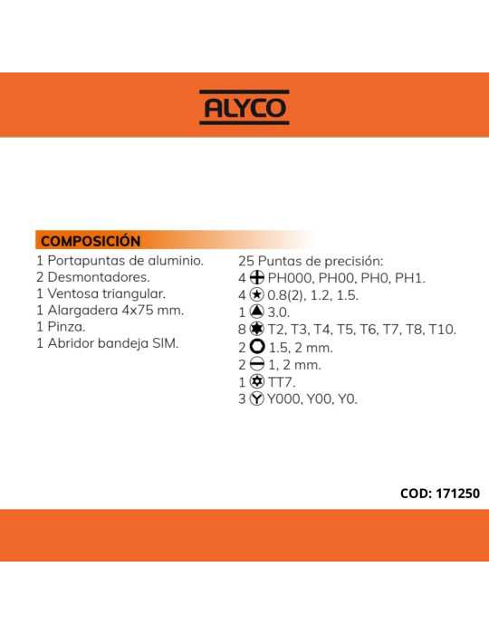 Juego de 32 piezas para reparación de móviles ALYCO ORANGE