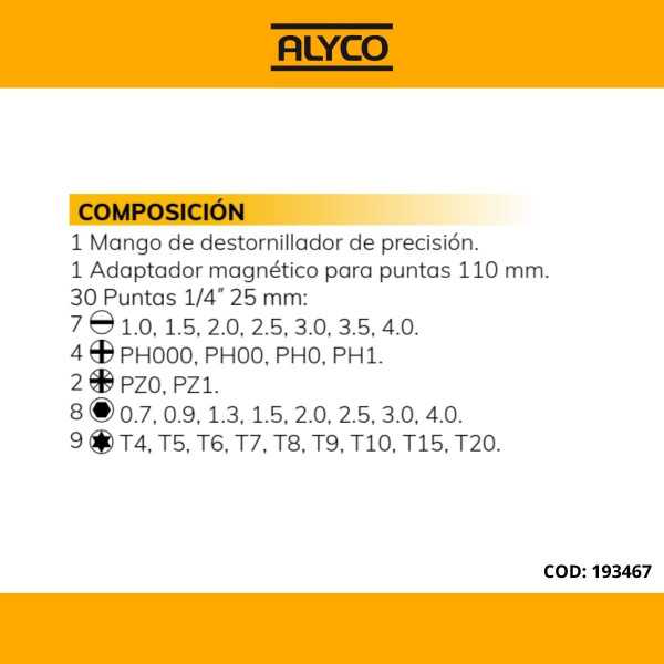 Juego de destornillador intercambiable 30 en 1 en caja de plástico ALYCO