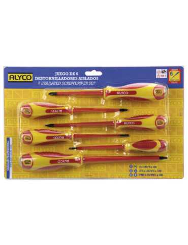 Juego de 6 destornilladores aislados para electricista con mango bimaterial ALYCO