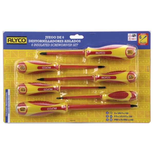 Juego de 6 destornilladores aislados para electricista con mango bimaterial ALYCO