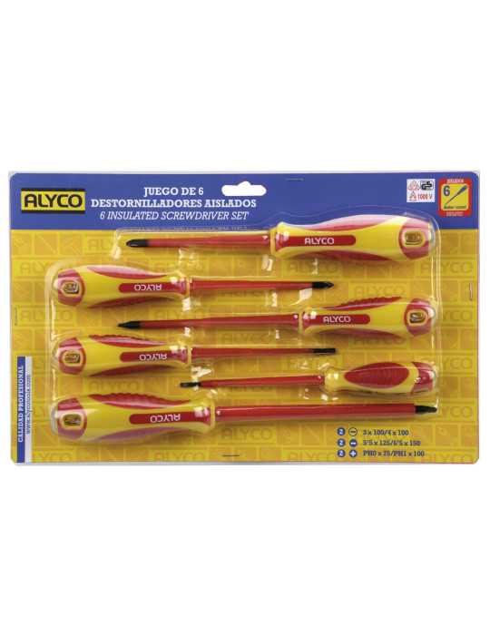 Juego de 6 destornilladores aislados para electricista con mango bimaterial ALYCO