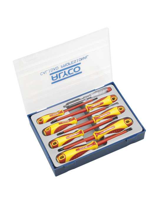 Juego de 8 destornilladores aislados VDE en caja de plástico ALYCO