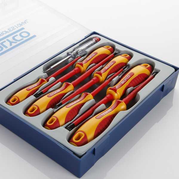 Juego de 8 destornilladores aislados VDE en caja de plástico ALYCO