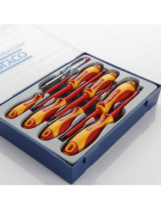 Juego de 8 destornilladores aislados VDE en caja de plástico ALYCO