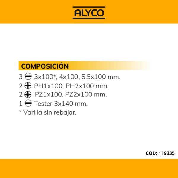 Juego de 8 destornilladores aislados VDE en caja de plástico ALYCO