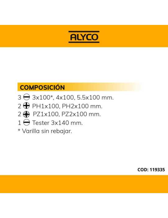 Juego de 8 destornilladores aislados VDE en caja de plástico ALYCO