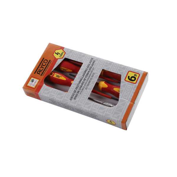 Juego de 6 destornilladores aislados 1000V VDE en caja cartón ALYCO ORANGE