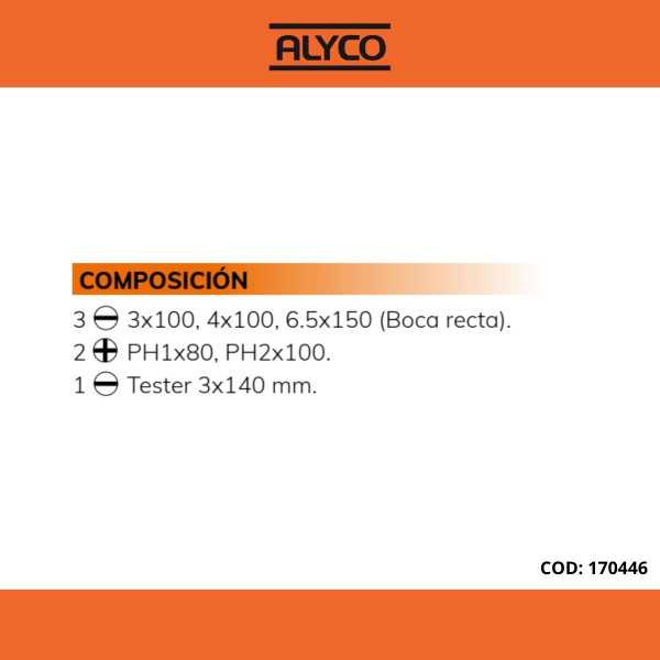 Juego de 6 destornilladores aislados 1000V VDE en caja cartón ALYCO ORANGE