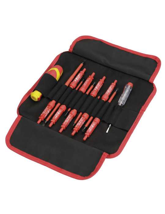 Juego de 11 destornilladores aislados con varilla intercambiable en estuche de nylon ALYCO