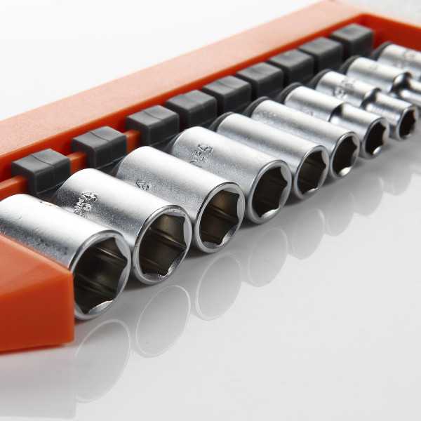 Juego de 10 vasos de 1/4" en regleta ALYCO ORANGE