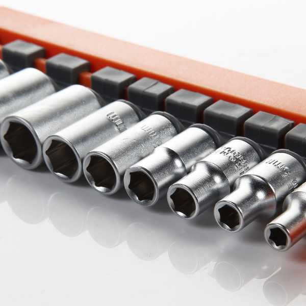 Juego de 10 vasos de 1/4" en regleta ALYCO ORANGE
