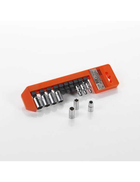 Juego de 10 vasos de 1/4" en regleta ALYCO ORANGE