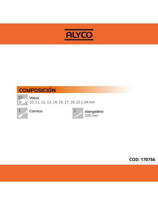 Juego de vasos y carraca 1/2" 12 piezas ALYCO ORANGE