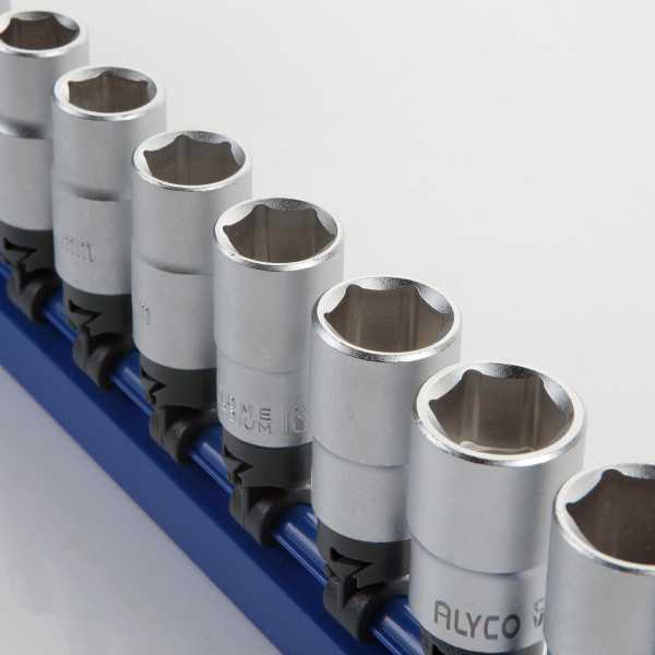 Juego de 10 vasos 1/2" 10-19 mm en regleta ALYCO