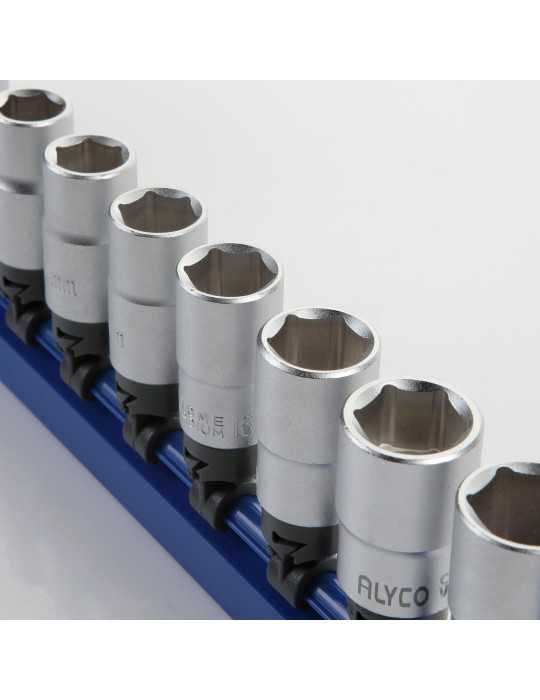 Juego de 10 vasos 1/2" 10-19 mm en regleta ALYCO