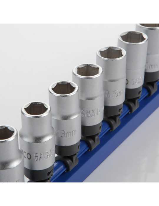 Juego de 10 vasos 1/2" 10-19 mm en regleta ALYCO