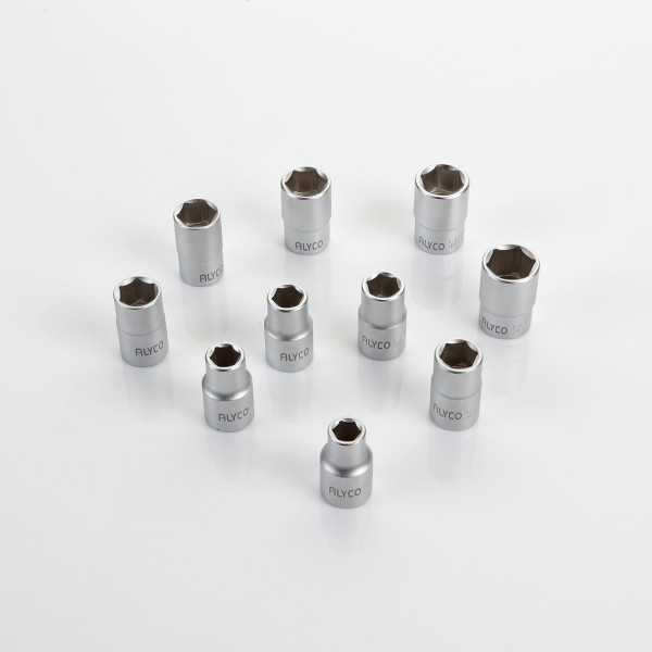 Juego de 10 vasos 1/2" 10-19 mm en regleta ALYCO