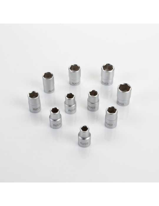 Juego de 10 vasos 1/2" 10-19 mm en regleta ALYCO