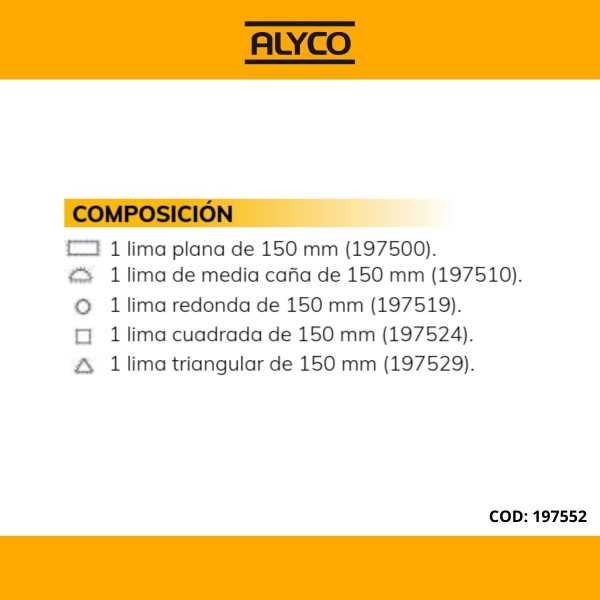 Juego 5 limas entrefinas 150 mm en bolsa nylon ALYCO