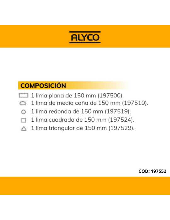 Juego 5 limas entrefinas 150 mm en bolsa nylon ALYCO