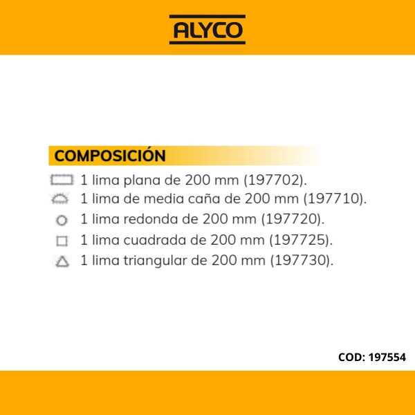 Juego 5 limas bastas 200 mm en bolsa nylon ALYCO