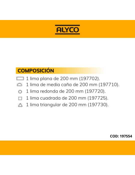 Juego 5 limas bastas 200 mm en bolsa nylon ALYCO