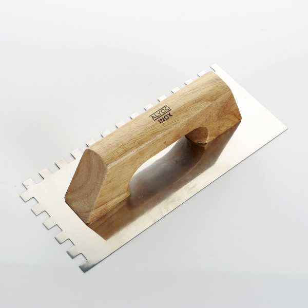 Llana dentada inoxidable mango madera 280 x 120 mm 6 x 6 ALYCO
