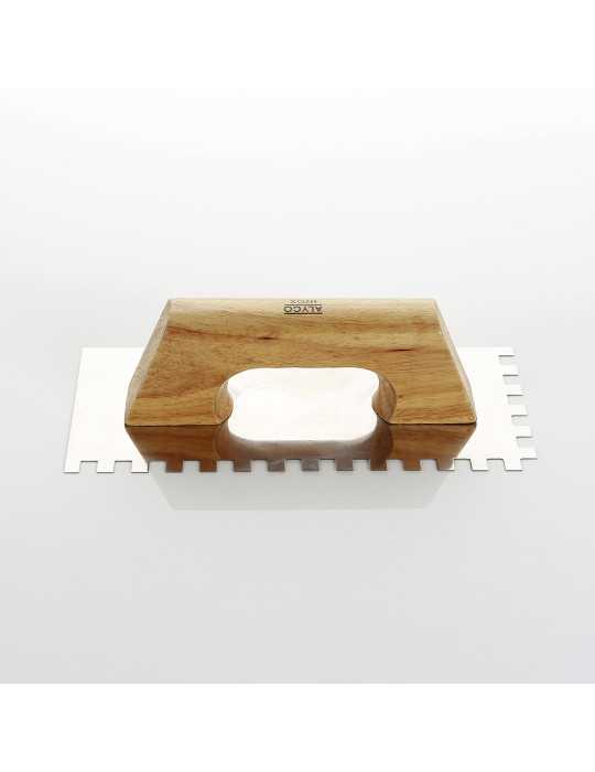 Llana dentada inoxidable mango madera 280 x 120 mm 10 x 10 ALYCO